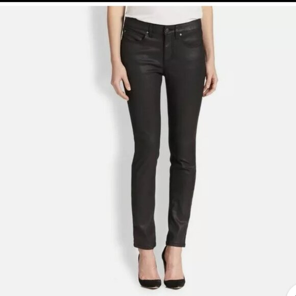 Eileen Fisher Black Waxed Stretch Skinny Jeans SIZE 14 PETITE - Picture 1 of 7